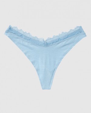 La Senza High Leg Thong Panty Women's Underwear Blue | uMMMiTMz