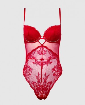 La Senza Lace Bodysuit Women's Lingerie Red | 7tQ4gVld