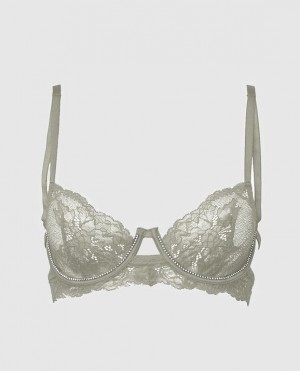 La Senza Unlined Balconette Lace Bra Women's Lingerie Silver | wfIqnduU