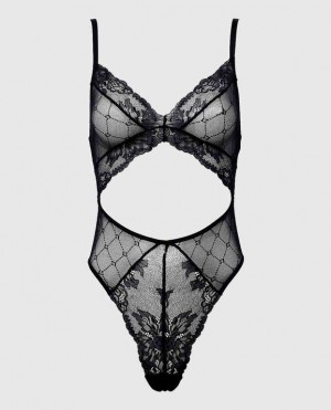 La Senza Unlined Lace Bodysuit Women's Lingerie Black | gdAUr40B