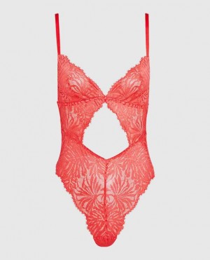 La Senza Unlined Lace Bodysuit Women's Lingerie Red | sZXFT7Jt