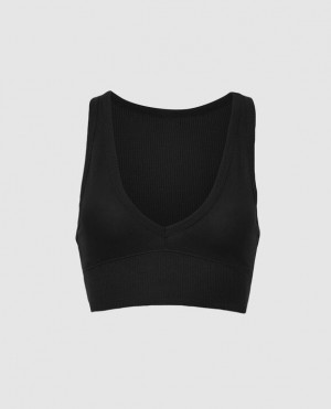 La Senza Waffle Crop Women's Sleepwear Black | ThMGak69