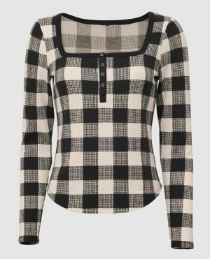La Senza Waffle Henley Women's Sleepwear Festive Check | ySUBBmX0
