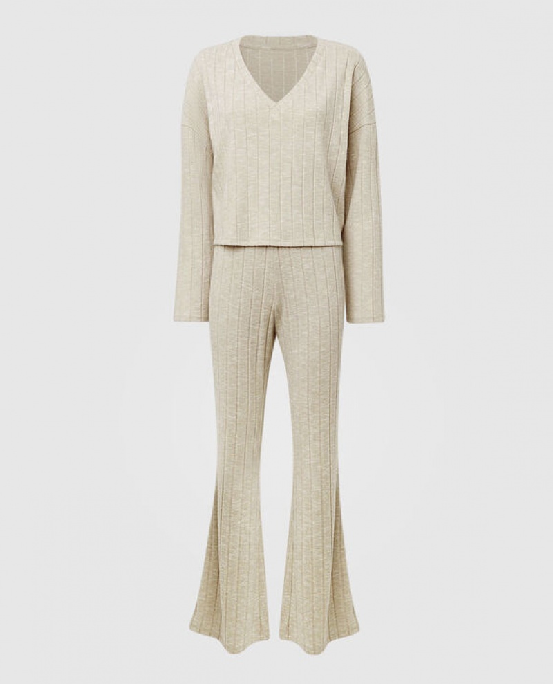 La Senza Cozy Long Sleeve Women's Sleepwear Light Beige | SpPIIT3w