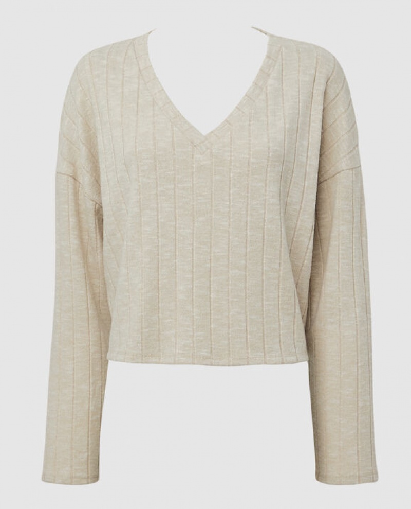 La Senza Cozy Long Sleeve Women\'s Sleepwear Light Beige | SpPIIT3w