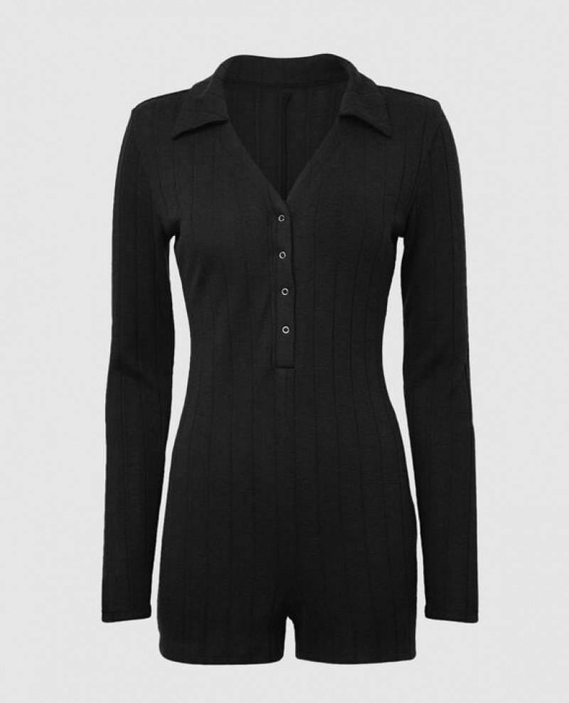 La Senza Cozy Onesie Women\'s Sleepwear Black | 8wGQTKz4