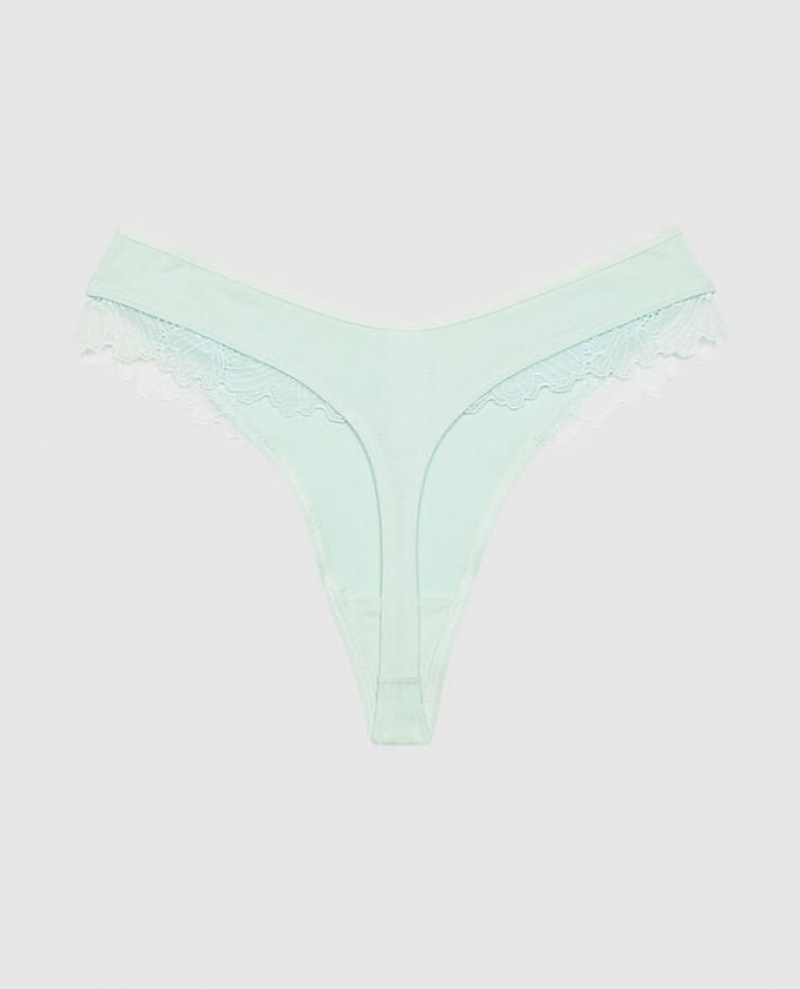 La Senza High Leg Thong Panty Women's Underwear White Green | Iq6jjExb