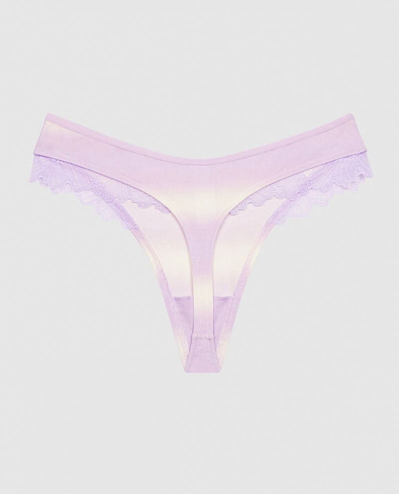La Senza High Leg Thong Panty Women's Underwear Purple Stripes | XxsdvMoY
