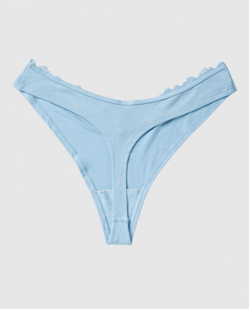 La Senza High Leg Thong Panty Women's Underwear Blue | uMMMiTMz