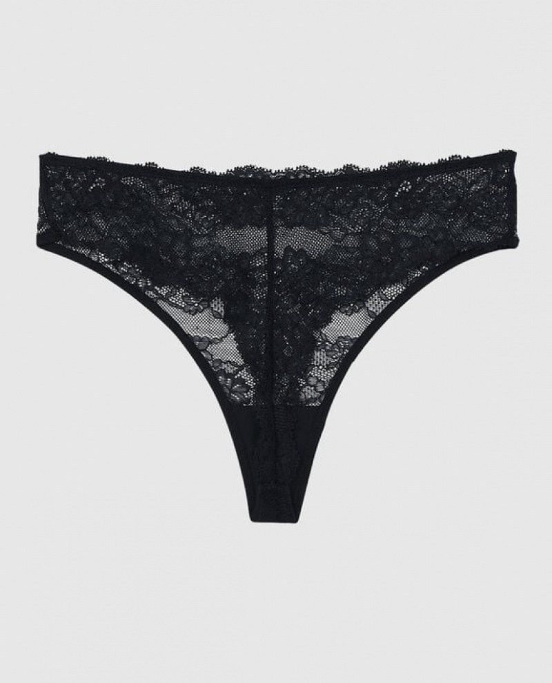 La Senza High Waist Thong Panty Women's Underwear Black | otk3LVF7