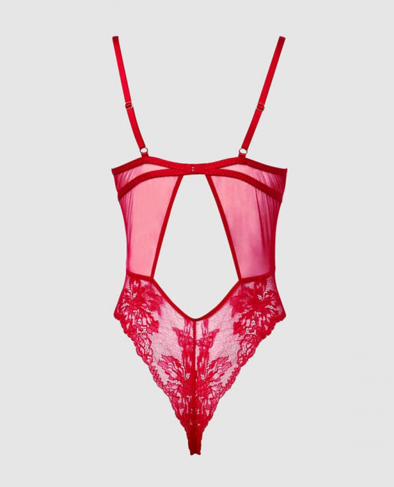 La Senza Lace Bodysuit Women's Lingerie Red | 7tQ4gVld