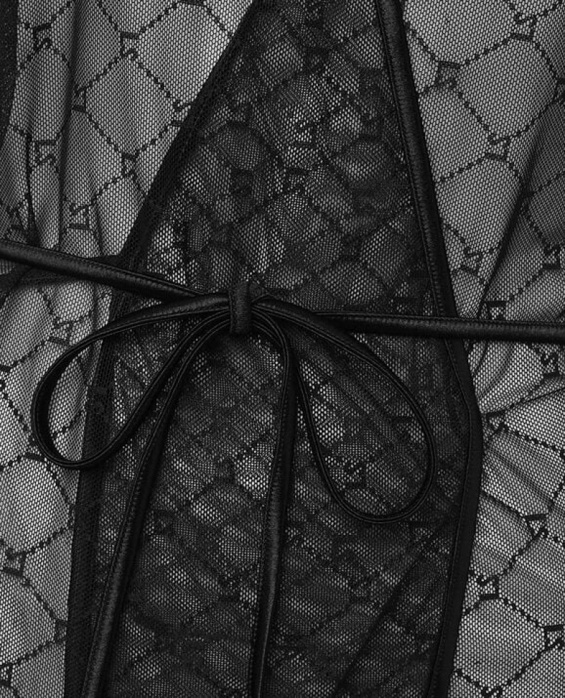 La Senza Logo Mesh Robe Women's Sleepwear Black | cE83Q3qz