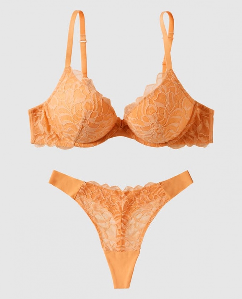 La Senza Push Up Plunge Women's Bras Orange Cream | uyLlt7RB