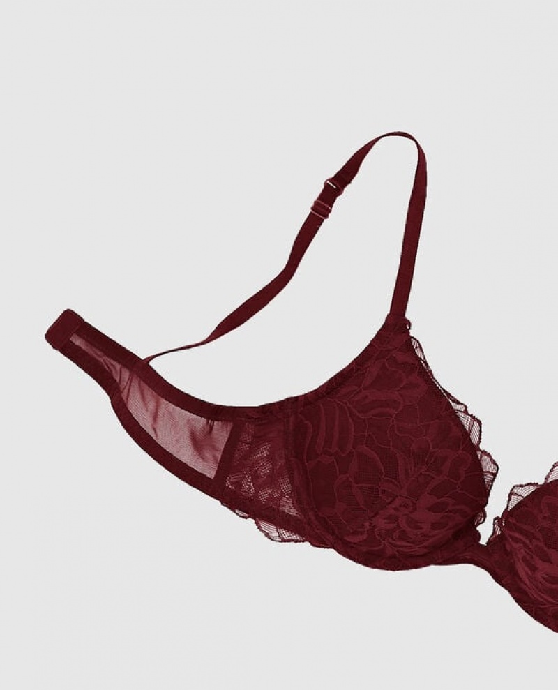 La Senza Push Up Plunge Women's Bras Red Burgundy | jZfHccT7
