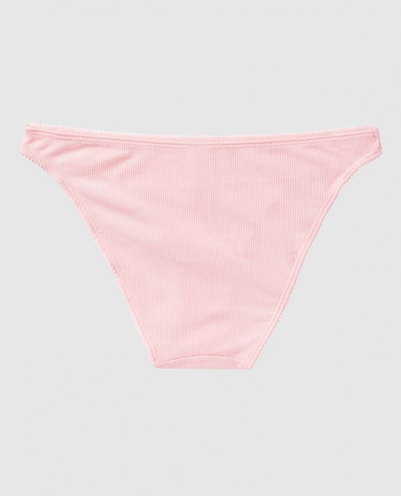 La Senza Ribbed Bikini Panty Women's Underwear Pink | RX8FnUHb