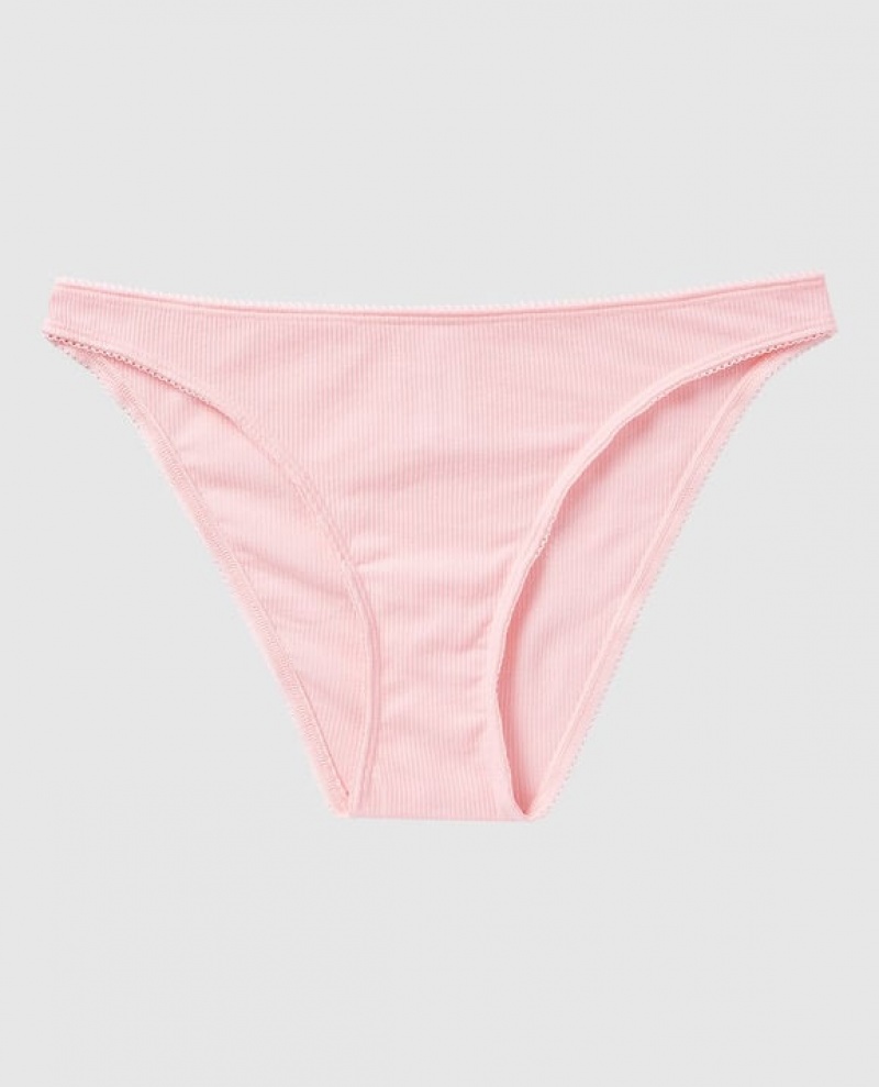 La Senza Ribbed Bikini Panty Women\'s Underwear Pink | RX8FnUHb
