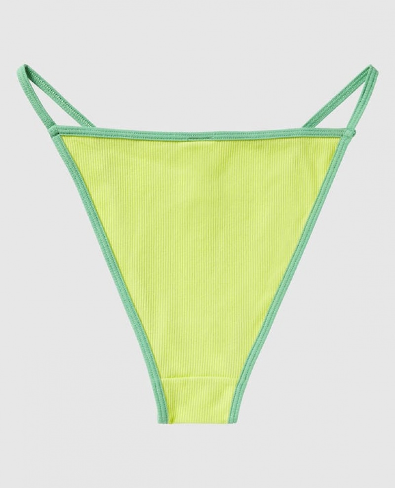 La Senza Ribbed Mini Cheeky Panty Women's Underwear Green | eSeCjYCr