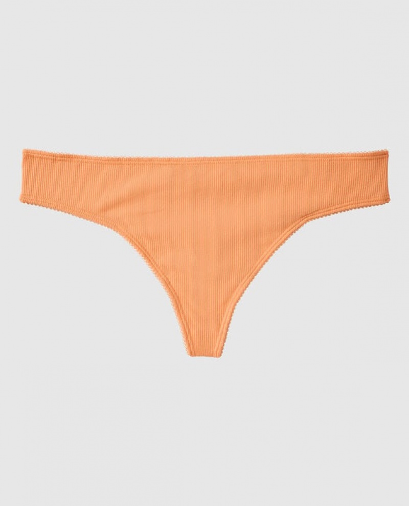 La Senza Ribbed Thong Panty Women\'s Underwear Orange Cream | VZlQb9Xe