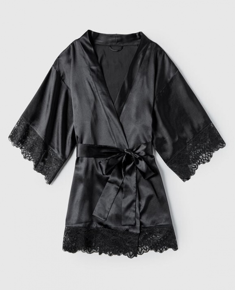 La Senza Satin Kimono Women\'s Lingerie Black | VegSUmr1