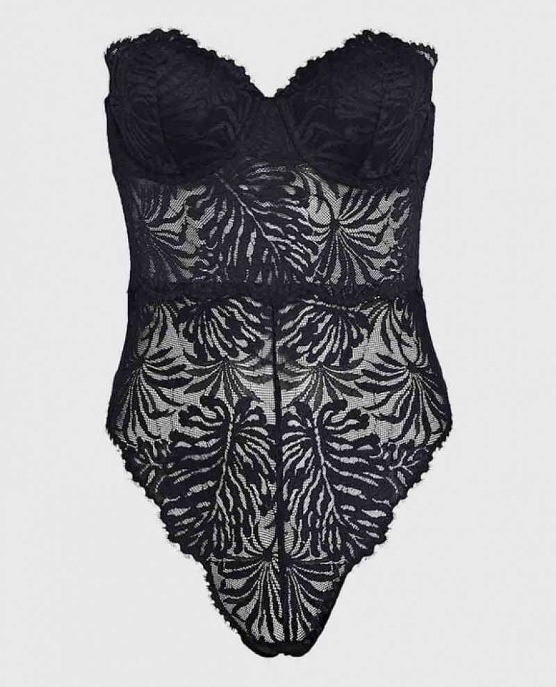 La Senza Strapless Lace Bodysuit Women\'s Lingerie Black | zT6j5vlO