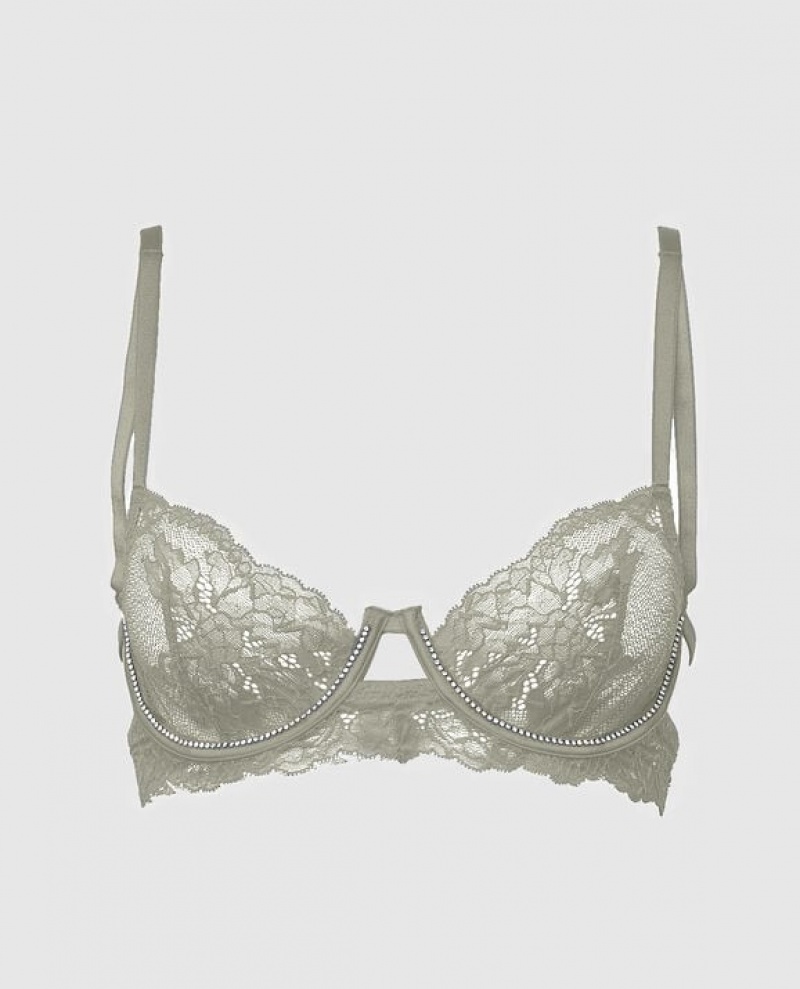 La Senza Unlined Balconette Lace Bra Women\'s Lingerie Silver | wfIqnduU