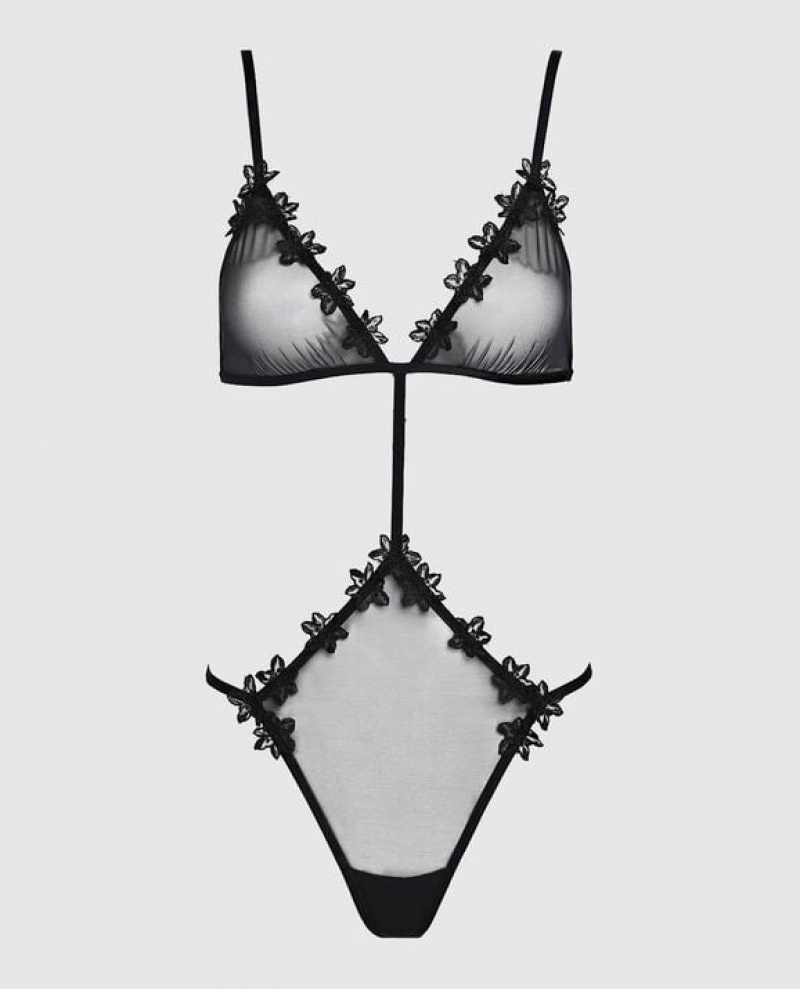 La Senza Unlined Barely-There Bodysuit Women\'s Lingerie Black | ZOCyPTxU