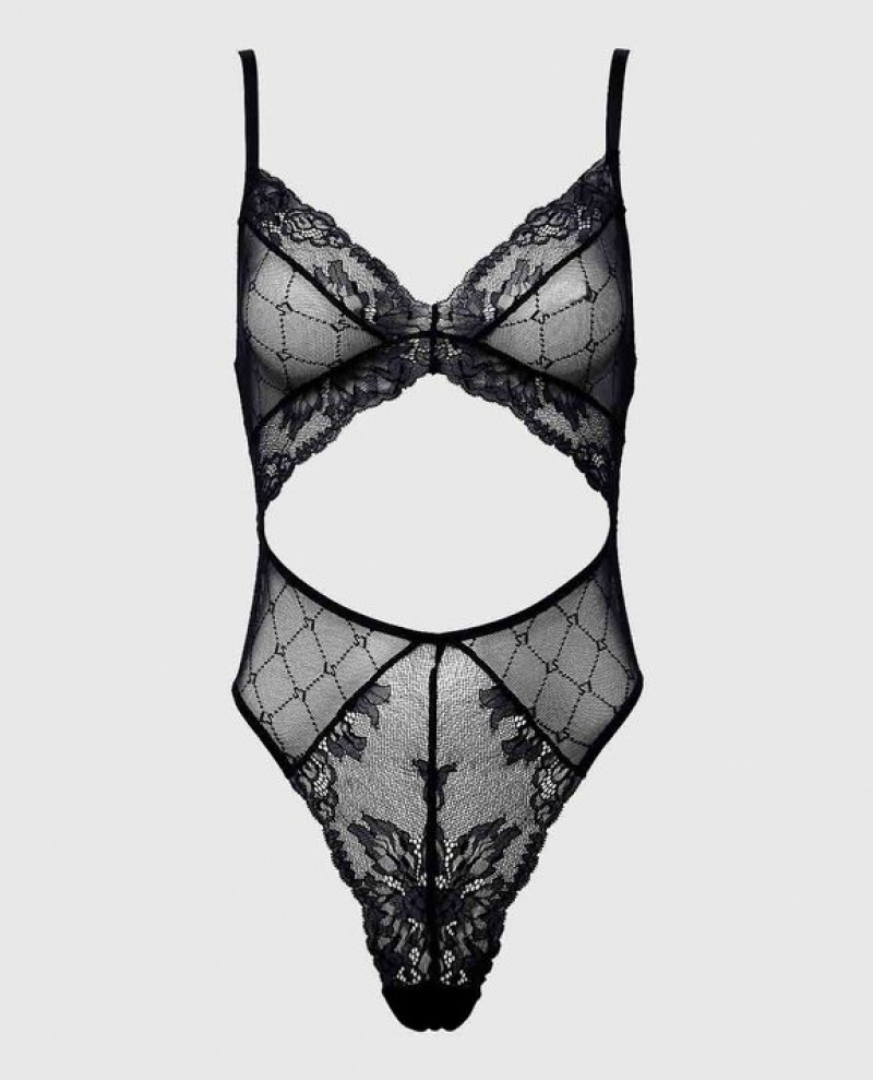 La Senza Unlined Lace Bodysuit Women\'s Lingerie Black | gdAUr40B