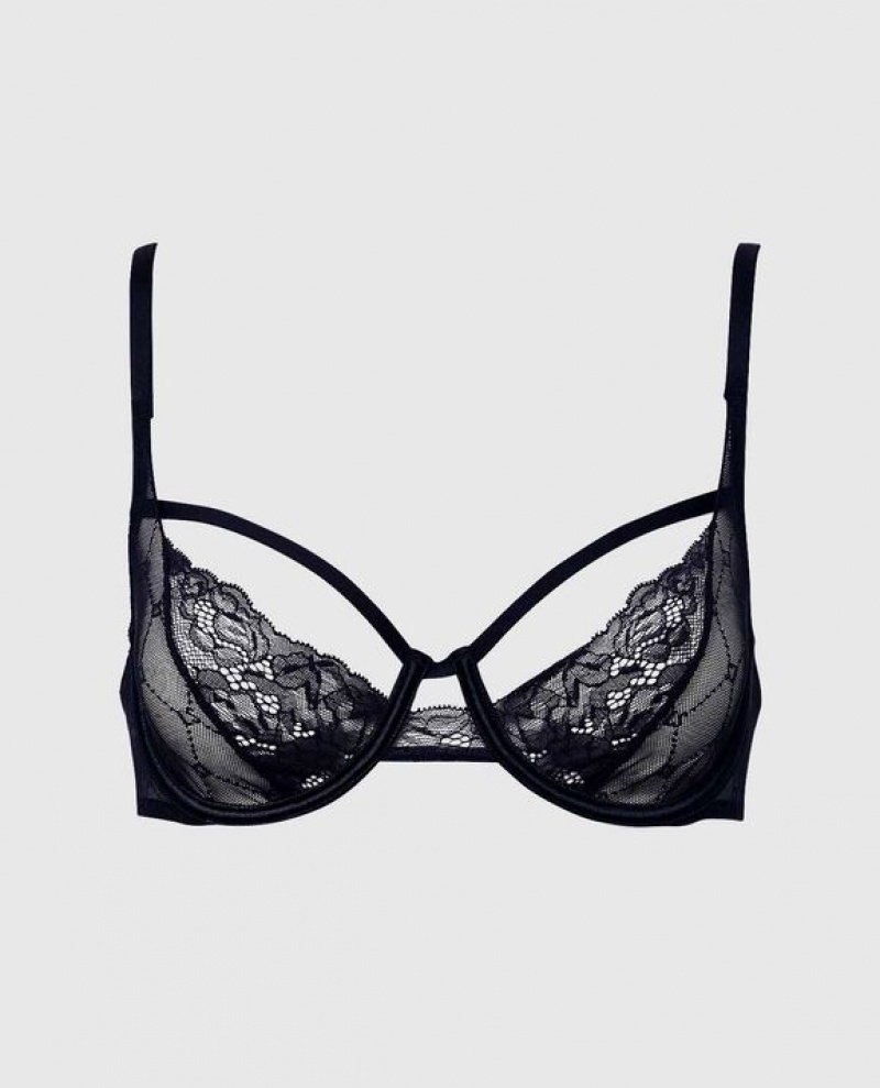 La Senza Unlined Lace Bra Women\'s Lingerie Black | fdssEBnY