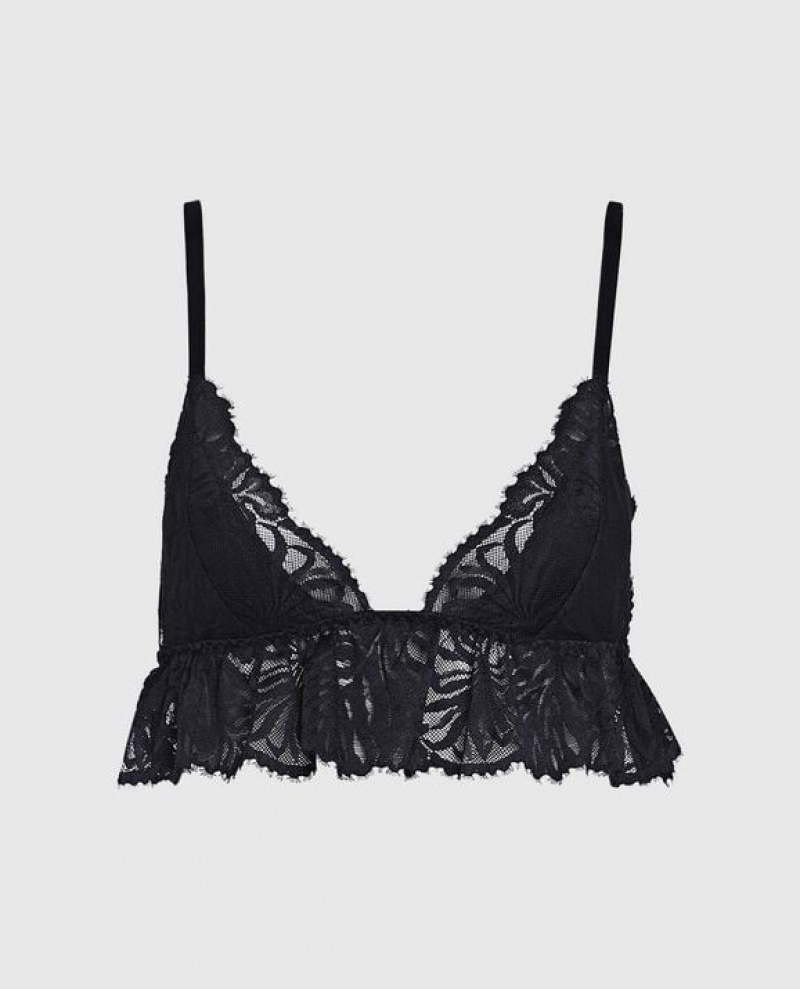 La Senza Unlined Lace Bralette Women\'s Lingerie Black | PDtMQ2Je