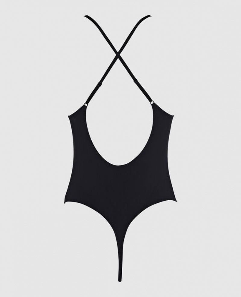La Senza Unlined Microfiber Bodysuit Women's Lingerie Black | FaZ6bctE