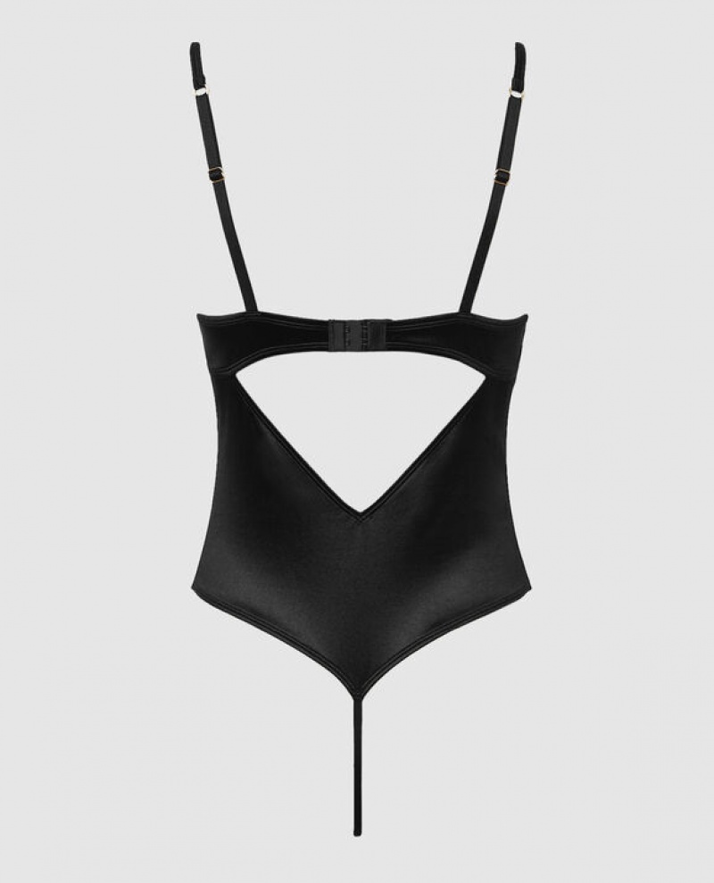 La Senza Unlined Satin Bodysuit Women's Lingerie Black | GVklRHq8