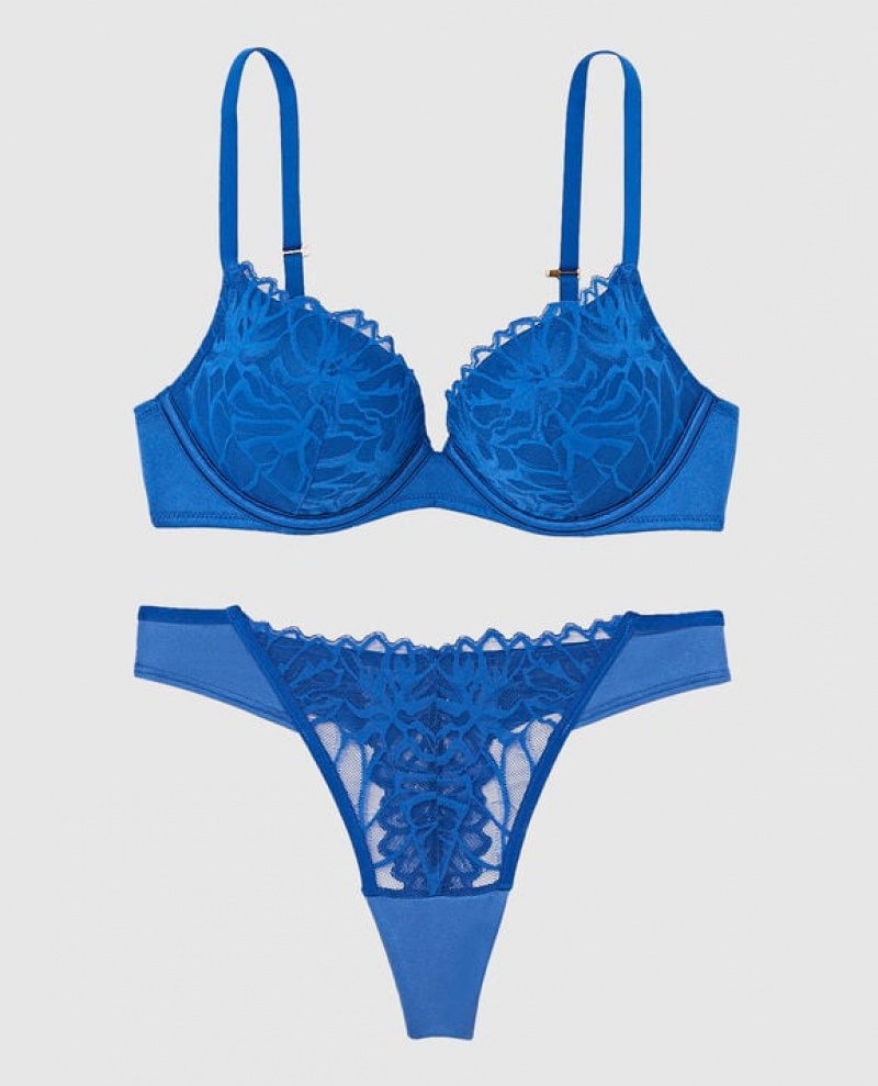La Senza Up 2 Cup Push Up Women's Bras Deep Blue | EB1MrDiQ
