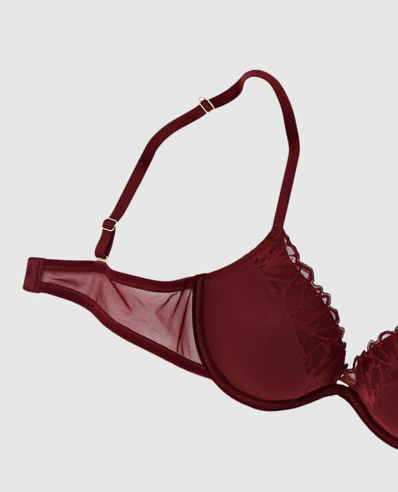 La Senza Up 2 Cup Push Up Women's Bras Red Burgundy | sHjVvvIq