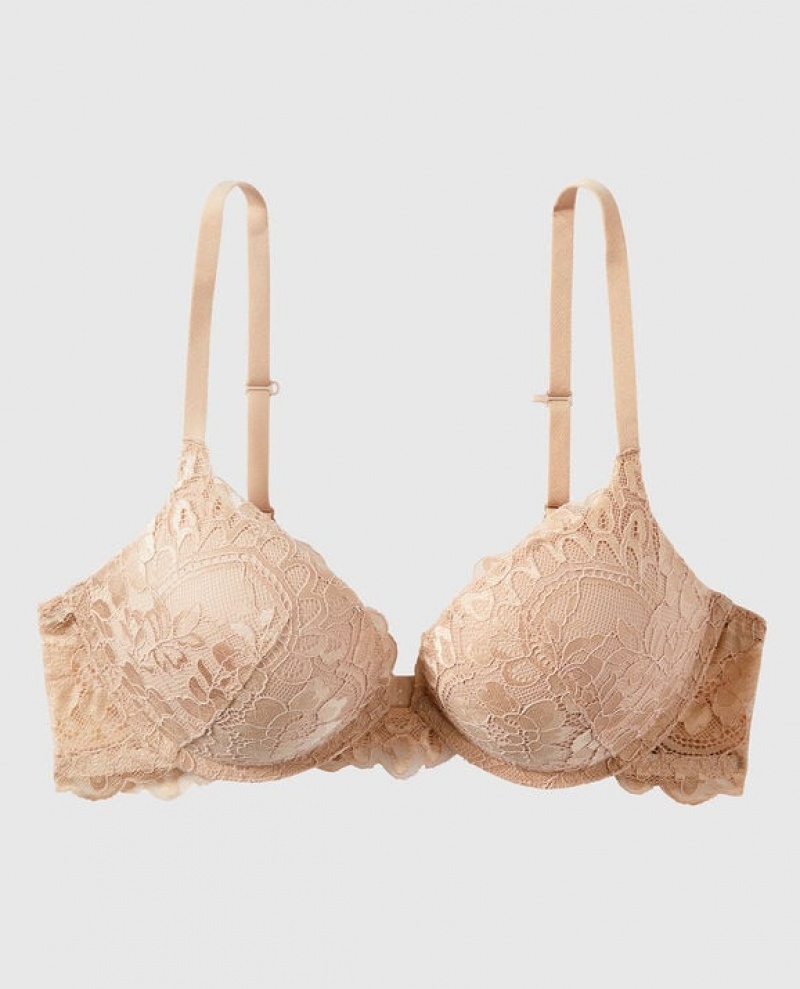 La Senza Up 2 Cup Push Up Women\'s Bras Rose Brown | QmduYkQf