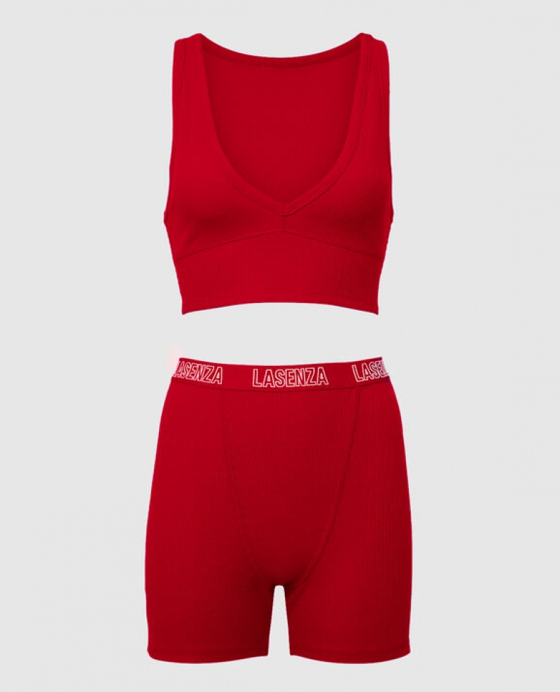 La Senza Waffle Crop Women's Sleepwear Red | bIYKn40f
