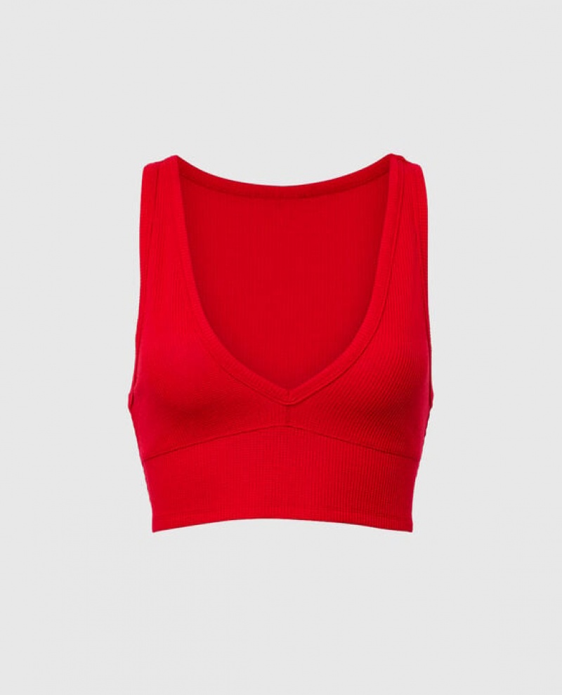 La Senza Waffle Crop Women\'s Sleepwear Red | bIYKn40f